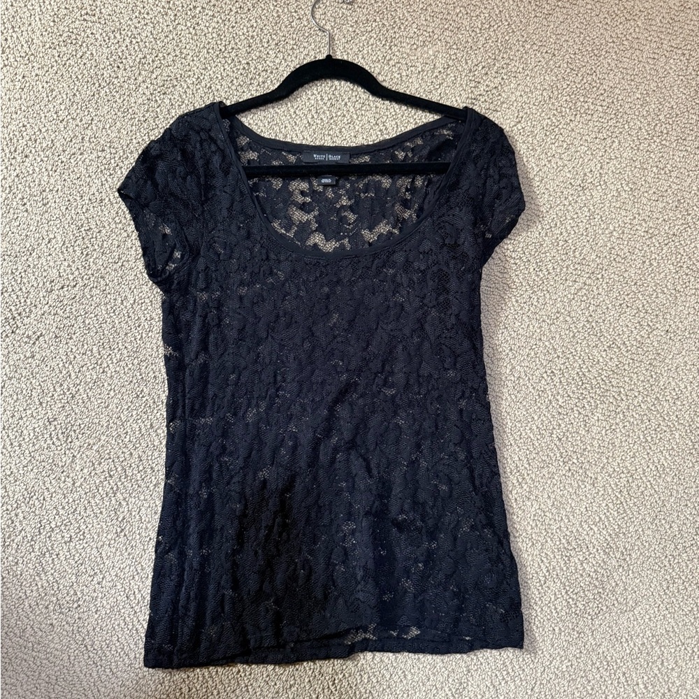 White House Black Market Sheer Black Lace Blouse